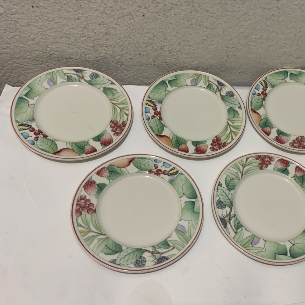 Villeroy & Boch Catalina Saucers 6" for Flat Cups Fruit Border Set 5 A5